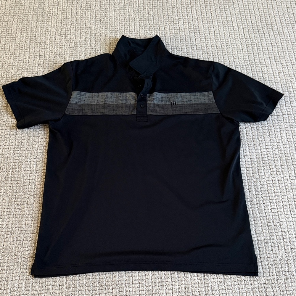 Travis Mathew Black Polo with Gray Stripe